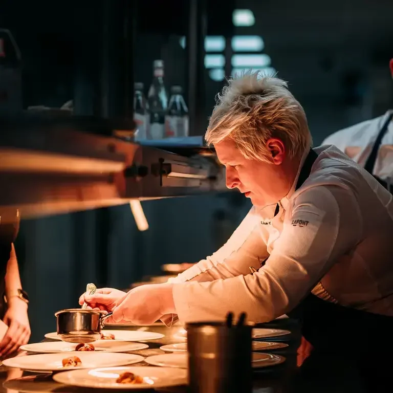 Chef Lisa Goodwin-Allen on the pass at Northcote.