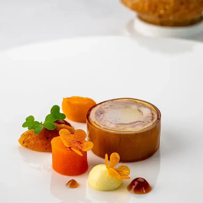 Pressed rabbit dish and heritage carrot dish at Northcote.