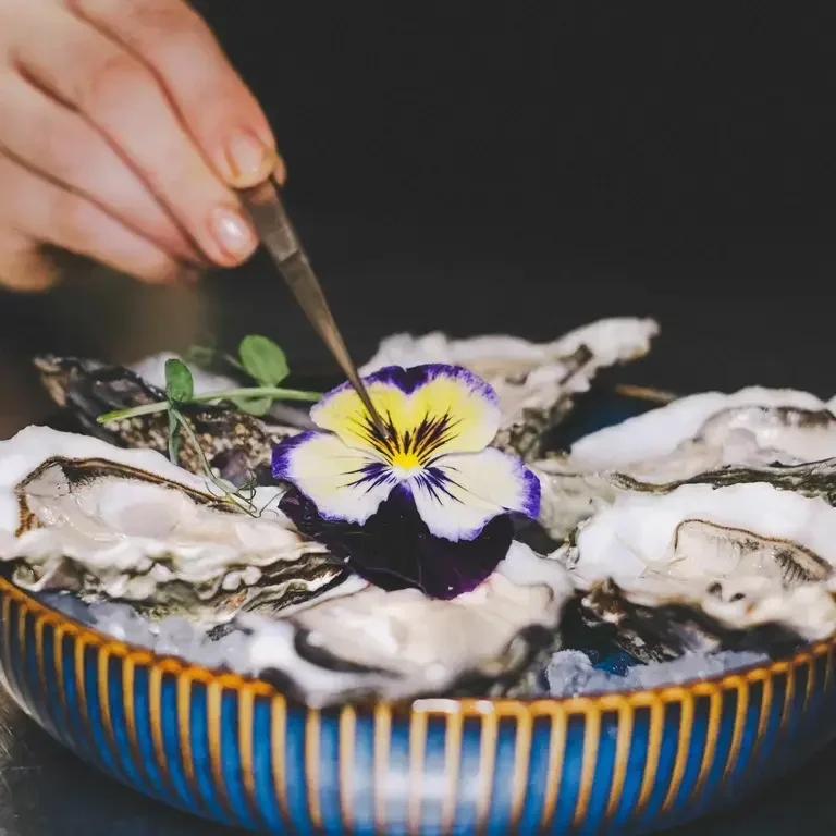 Oysters topped with a flower at Saint in Monza.