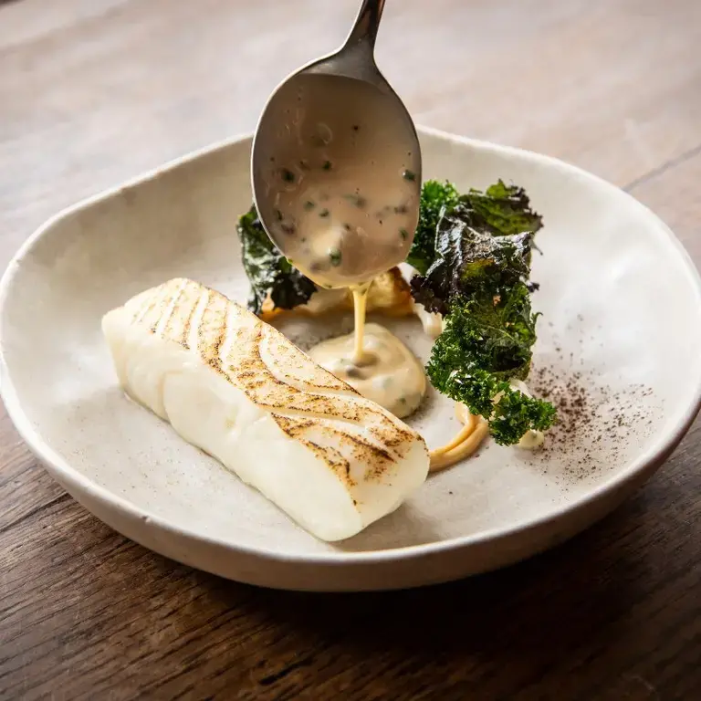 Halibut, brassica, oscietra at The Black Swan at Oldstead.