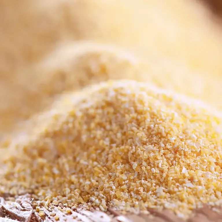 Close up of cornmeal used to cook polenta or grits