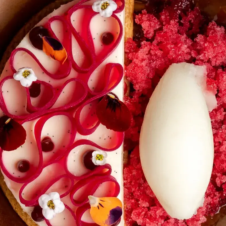 Beetroot, mascarpone namelaka and fire granita at Il Piccolo Principe.