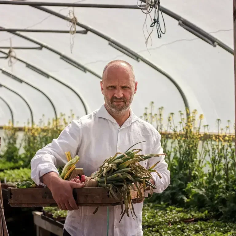 Chef Simon Rogan at L’Enclume's farm.