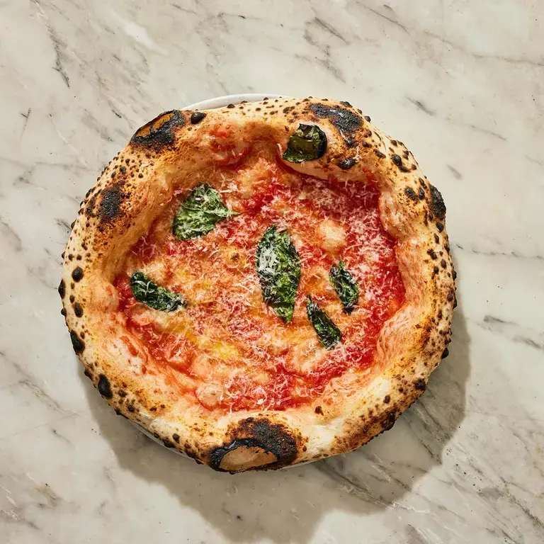 Pizza on a marble table