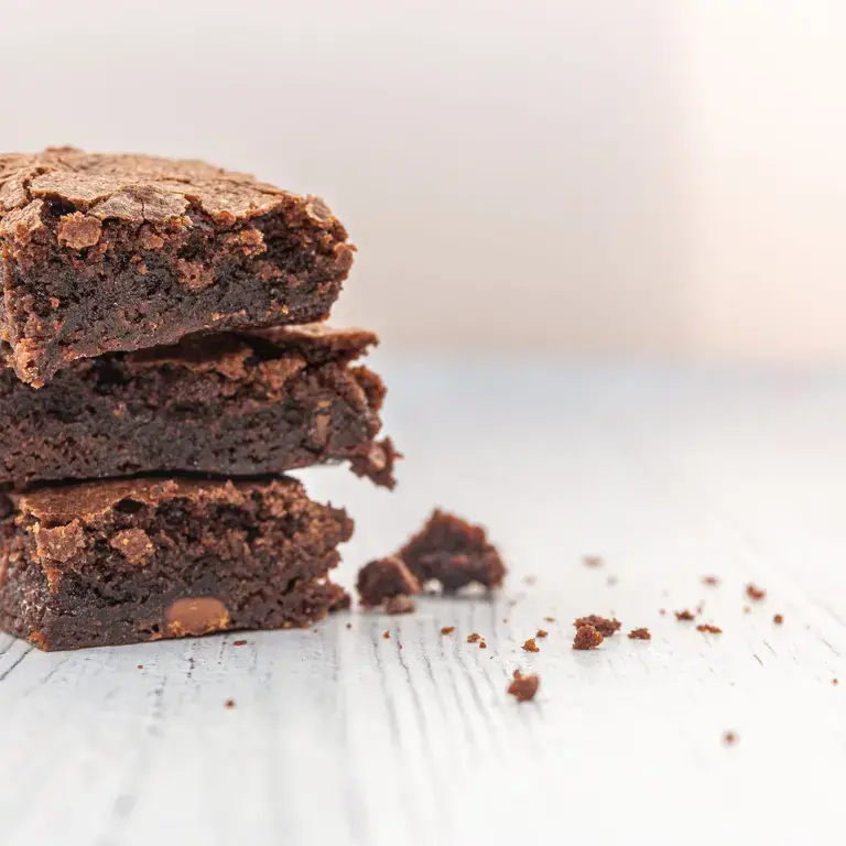 a stack of chocolate brownies