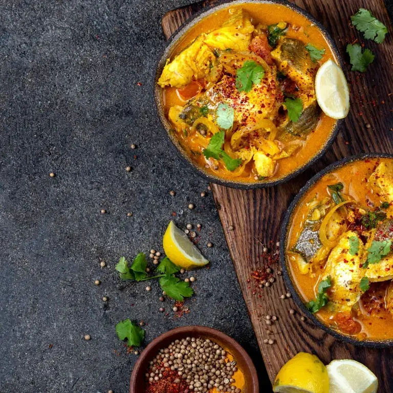 Aktar Islam curry box Keralan fish curry.