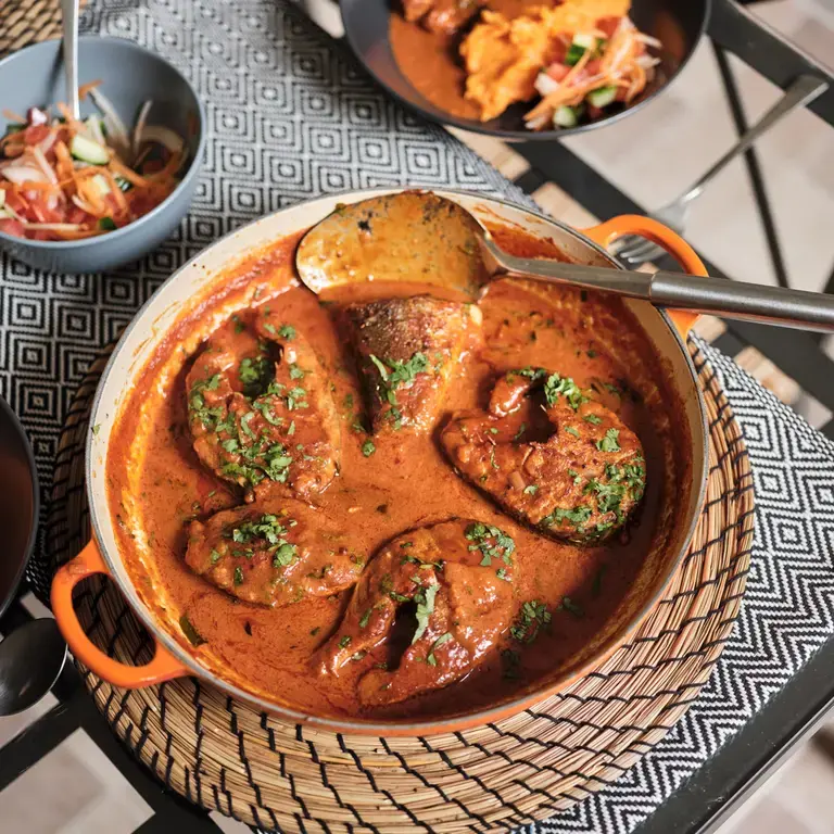 Nokx Majozi's fish curry and pumpkin maize from The Female Chef.