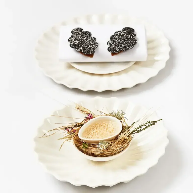 Geranium - Rasmus Kofoed - Forest mushrooms, beer, smoked egg yolk, pickled hops &amp; rye bread 41 - Photo Credit - Claes Bech-P