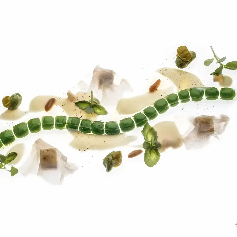 Multi spheric pesto with smoked eel @Francesc Guillamet