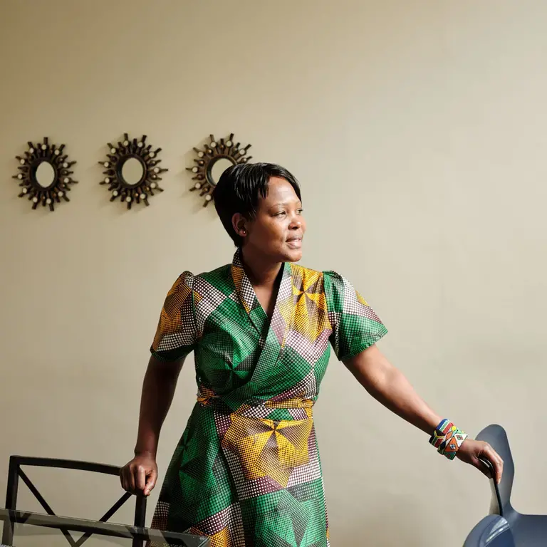 Chef Nokx Majozi in a colourful dress from The Female Chef.