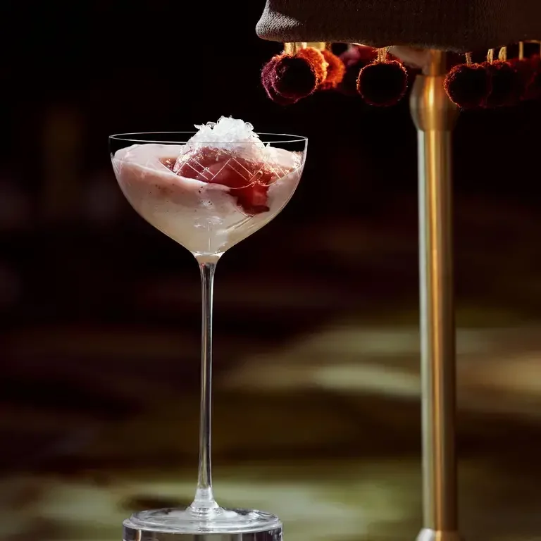 Zioux - Food - Guava poached in jalapeno syrup, hibiscus jelly, jalapeno salt, guava foam