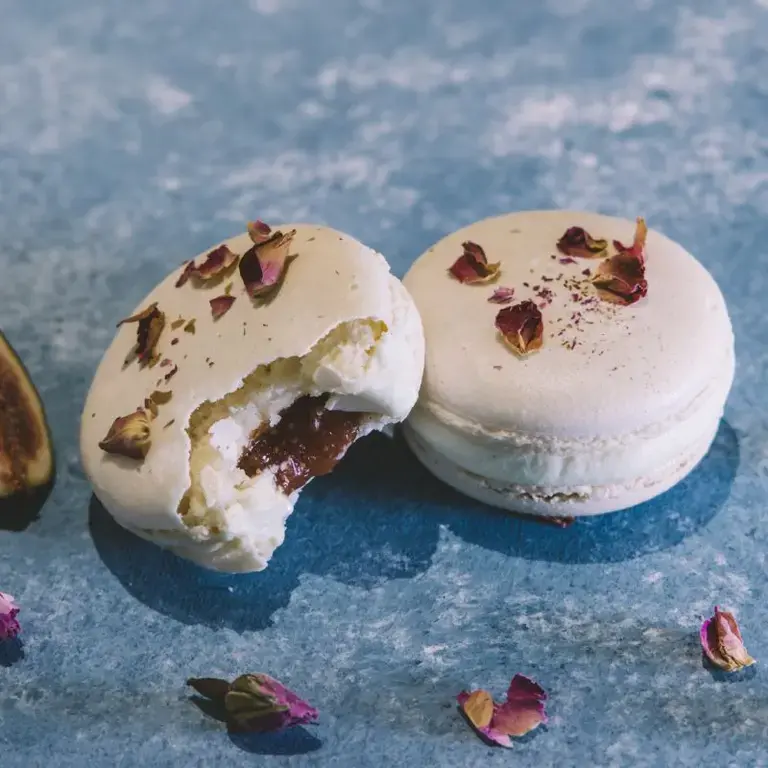 Rose and fig macarons.