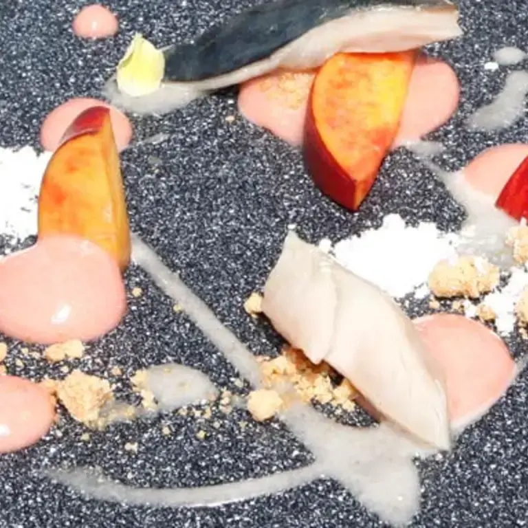 Mackerel, Peach, Almond, Buerre Noisette