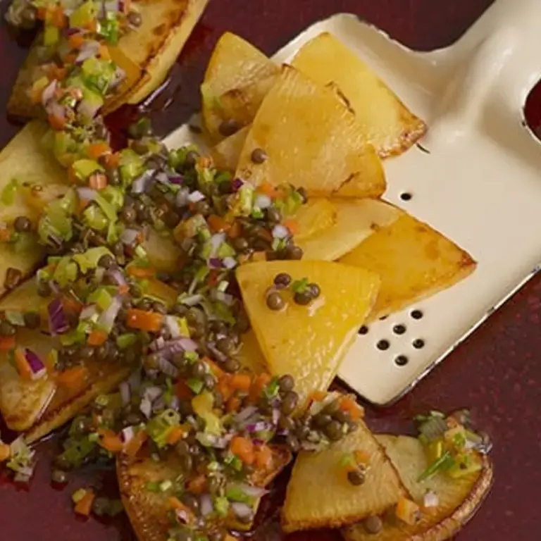 Fried Swede with Lentil Vinaigrette