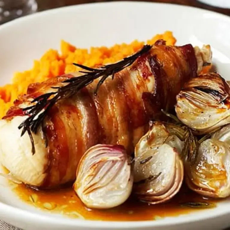 Chicken Breast Wrapped in Bacon With Shallots