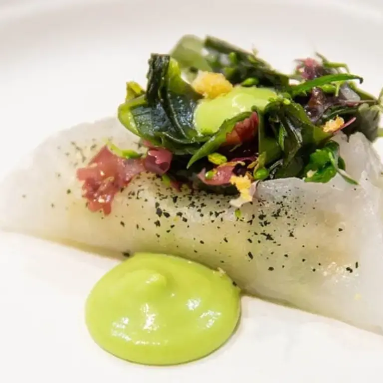 Tubetti ravioli with seaweed and a hint of mullet.