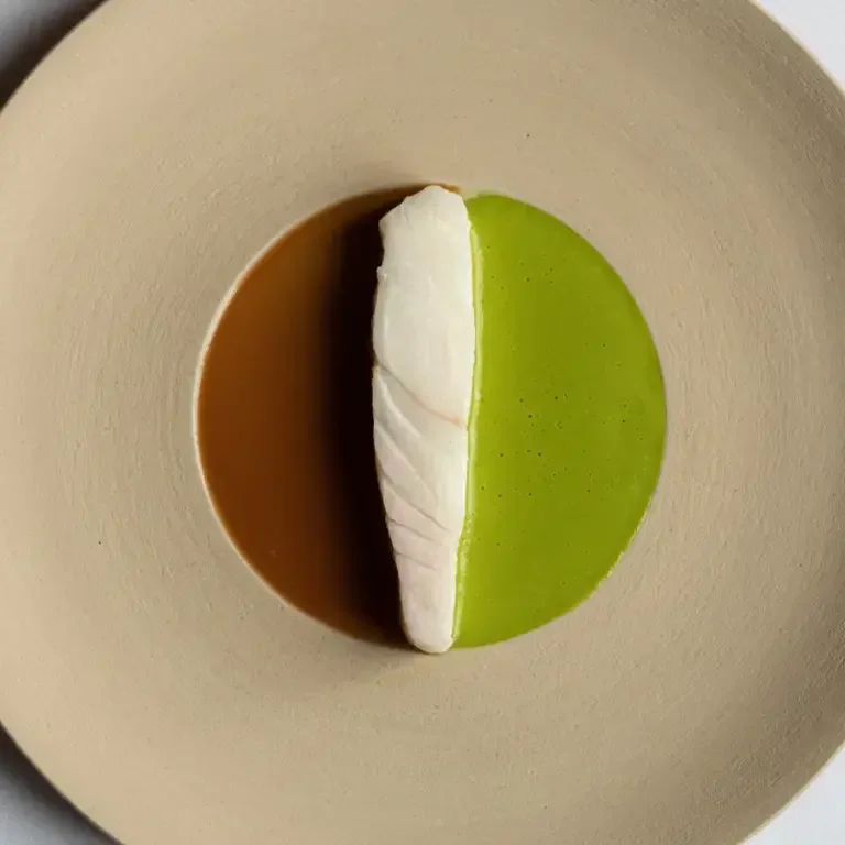 Turbot, lettuce sauce, fish bone caramel at Cycene.