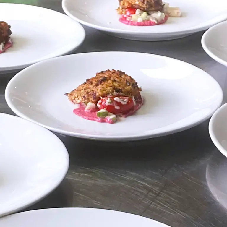 Couscous fritter with plum mayonnaise at Refettorio Felix.