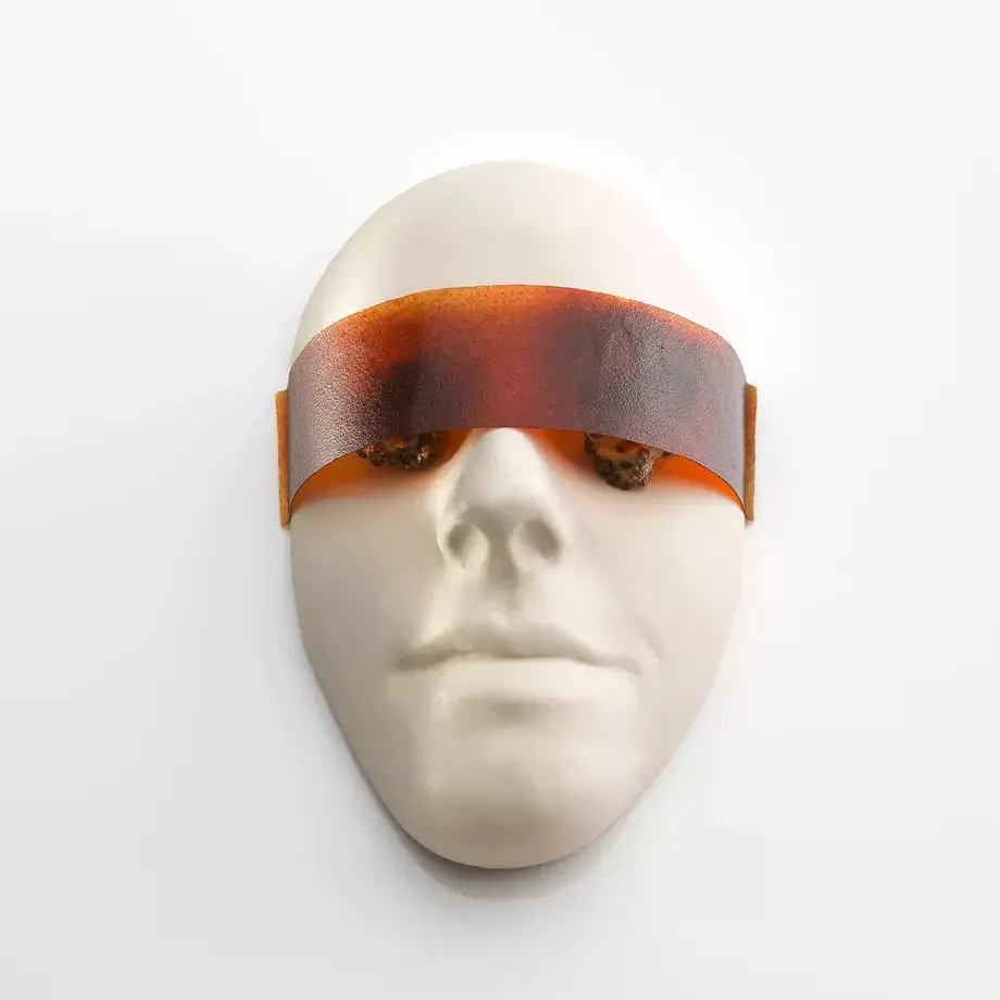 Gazes dish- A white face with a brown visor crossing the eyes