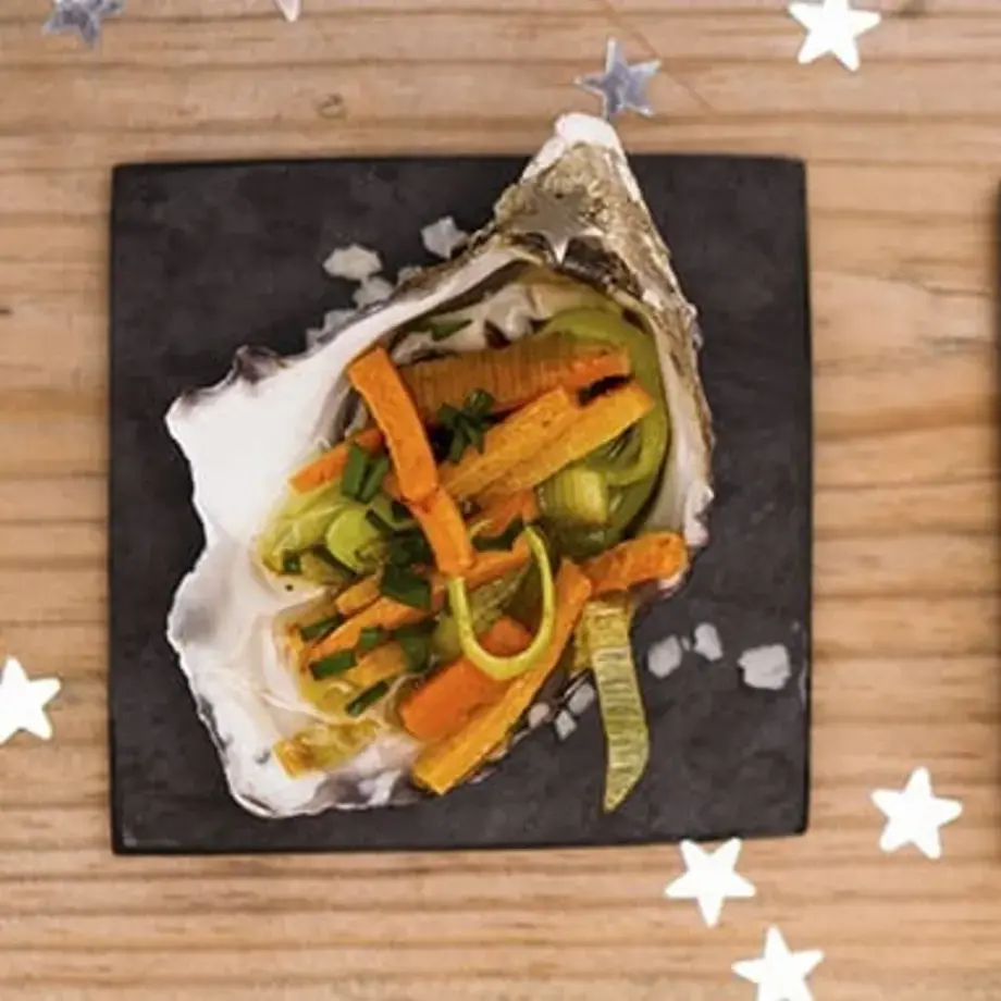 Vegetable-stuffed oysters.