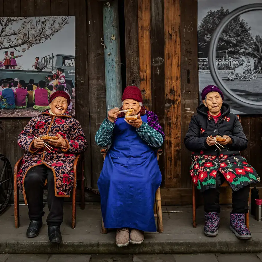 The Elderly Having Delicious Food by Xiaoling Li.