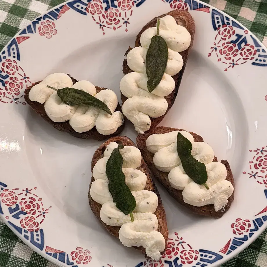 Crostini with sage and ricotta by Xanthe Ross.