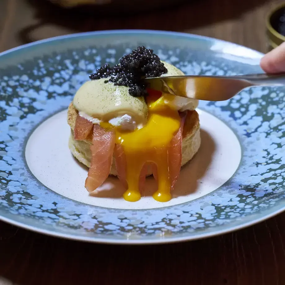 Eggs royale with caviar at Pavyllon London.