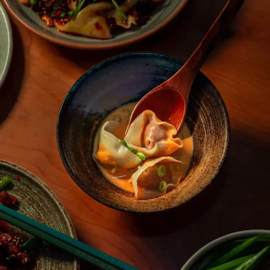 Dumplings in a bowl at Mirin in Edinburgh.