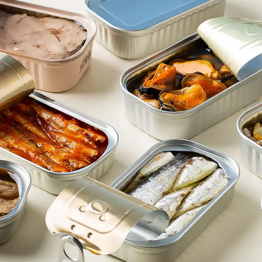 Assorted canned fish.