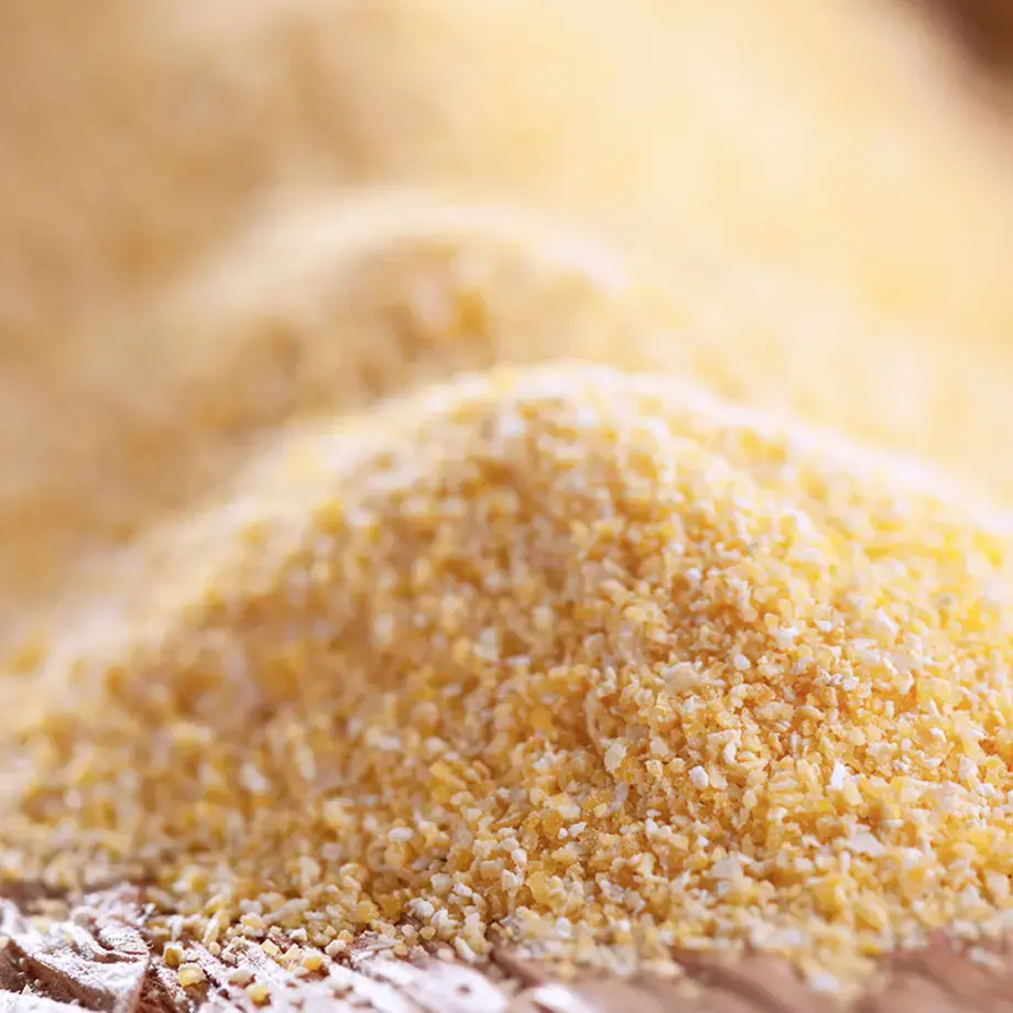 Close up of cornmeal used to cook polenta or grits