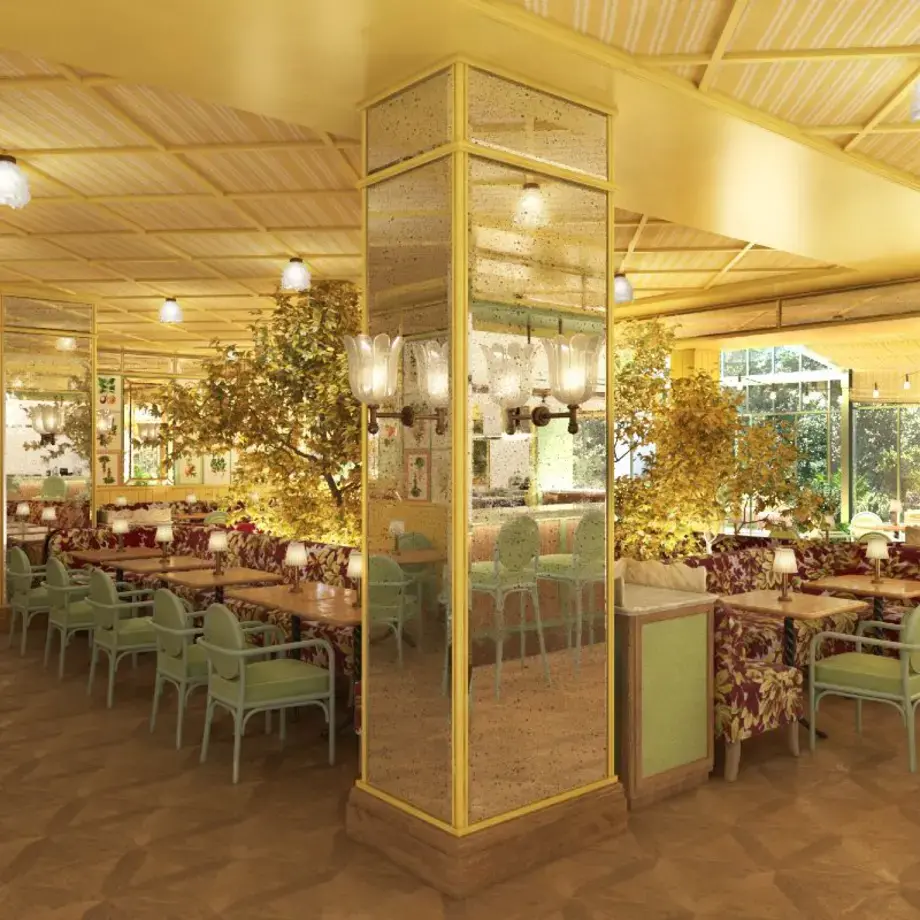 The dining room at the Golden Poppy restaurant in Paris.