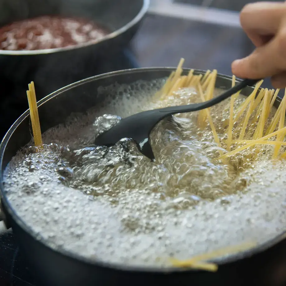 Pasta cooking in a boiling pot