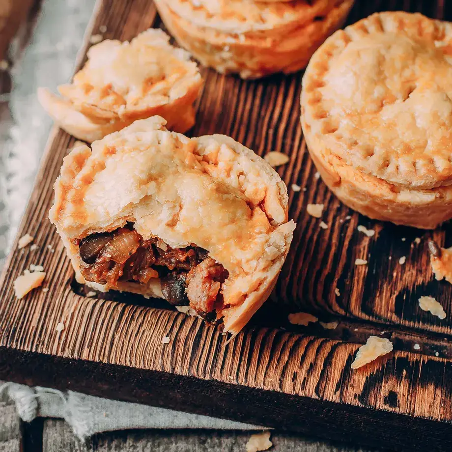 Golden pies on a table