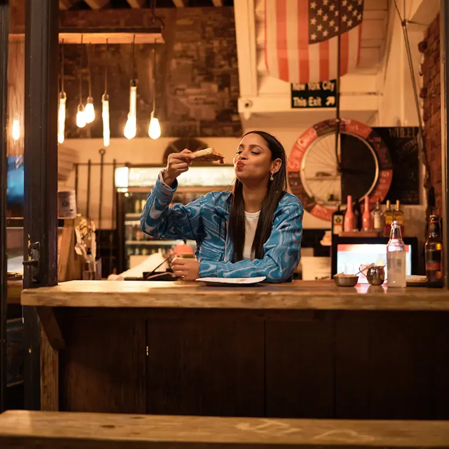 A woman dining alone.