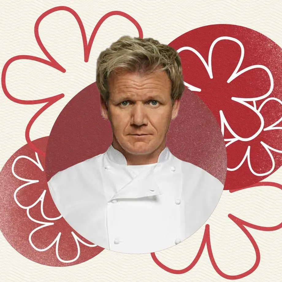 Chef Gordon Ramsay and a Michelin stars illustration.