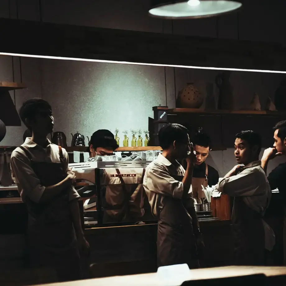 Restaurant staff at the pass.