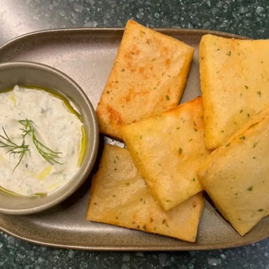 Panelle with tzatziki.