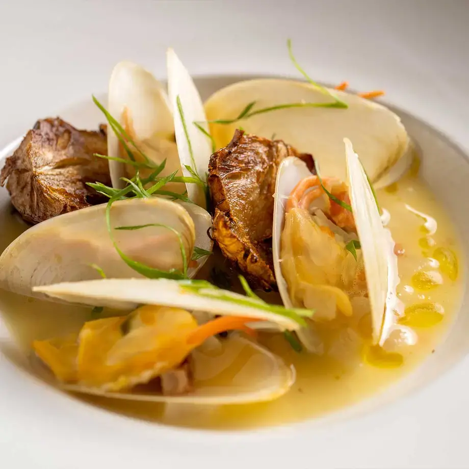 Jerusalem artichoke chowder with sarnambi clams