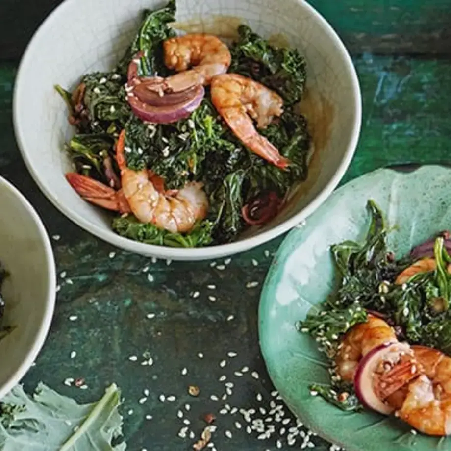 Spicy Garlic Prawns with Kale
