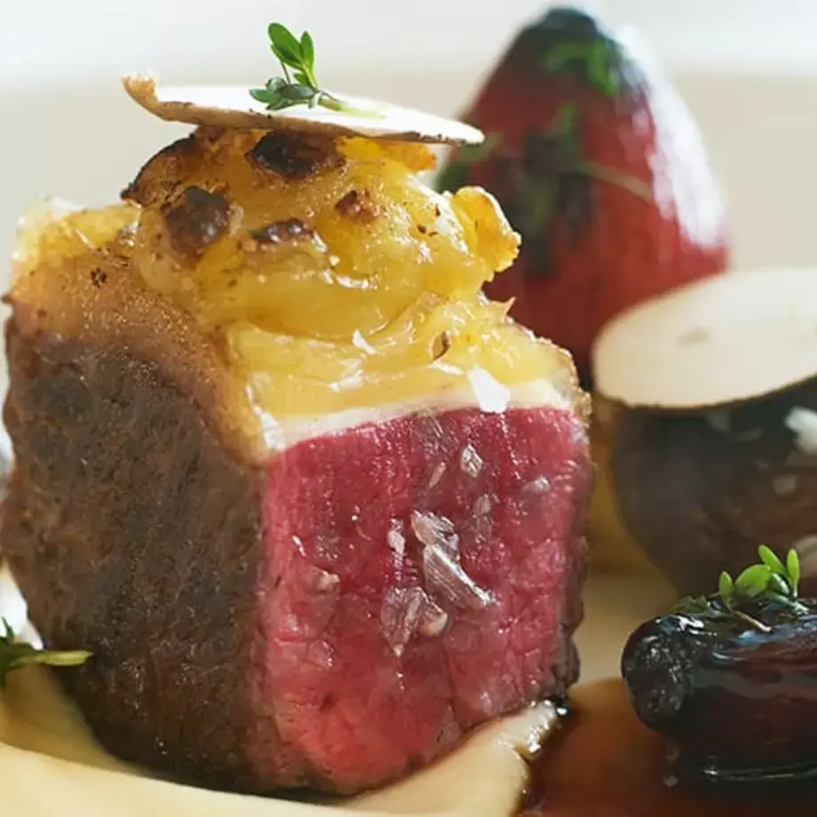 Beef Fillet with Port Shallots and Celeriac Cream