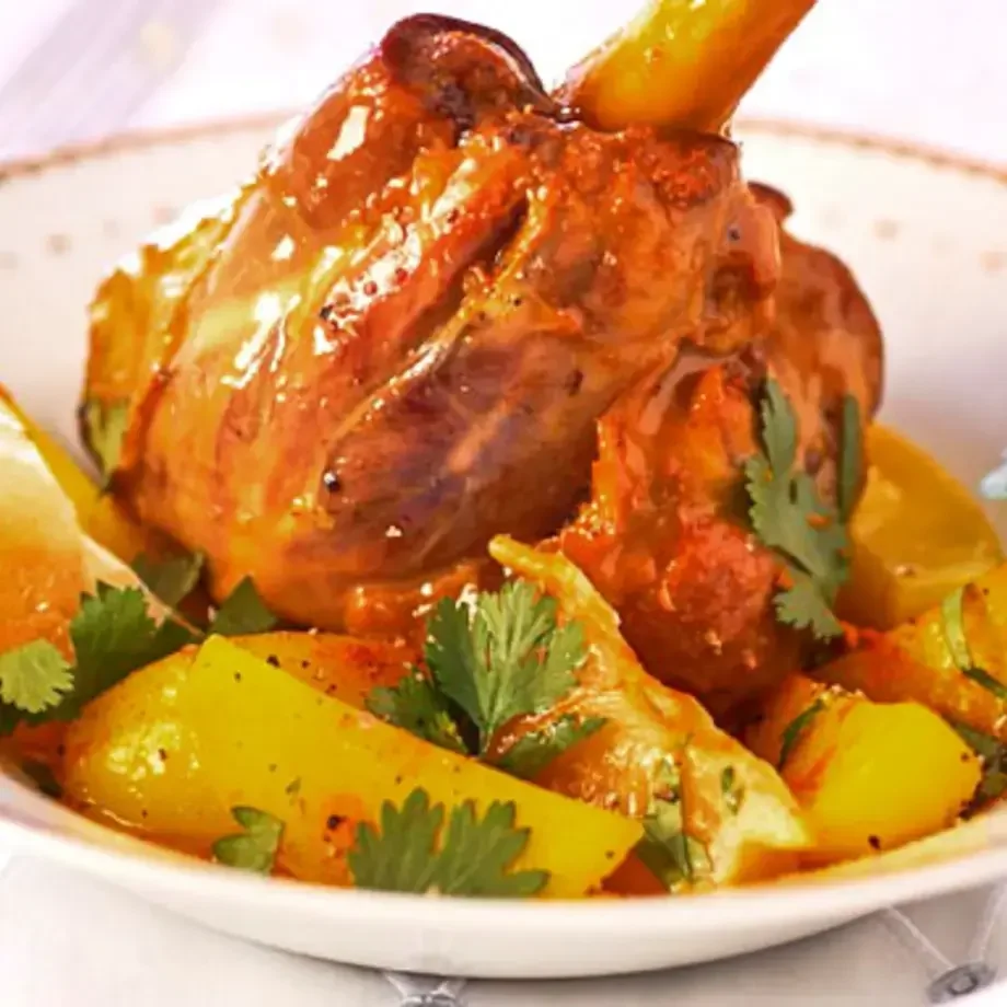 Knuckle of Lamb with Saffron Potatoes