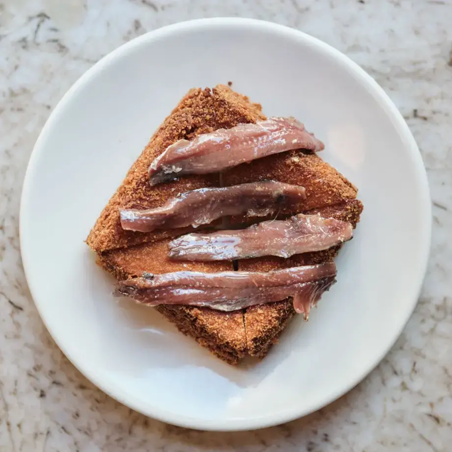 Pamela Yung's mozzarella in carrozza, topped with anchovies.