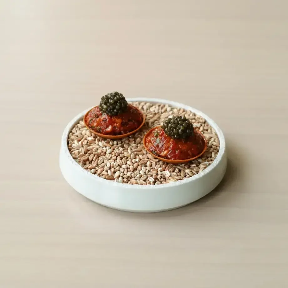 Two beef tartare canapes at sollip.