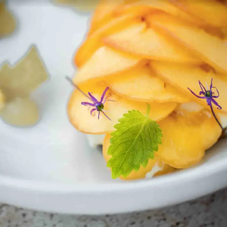 Peach one of the new dishes from Twins Garden summer menu
