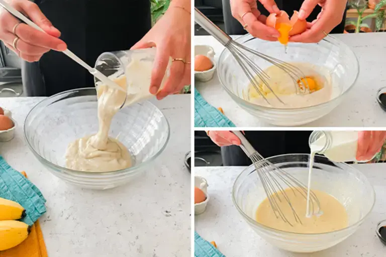 whisking eggs into banana mix