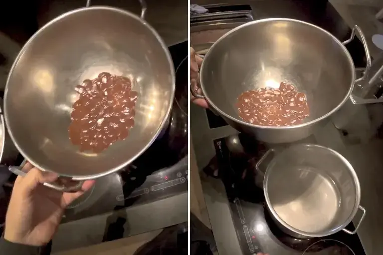 melting the couverture for the Chocolate truffle slice