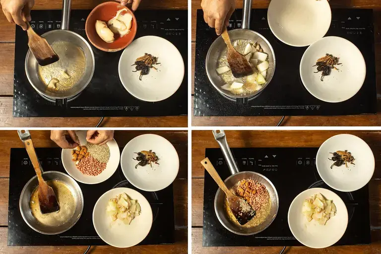 cooking onion, chili pepper, garlic