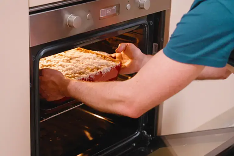 Baking the lasagna.