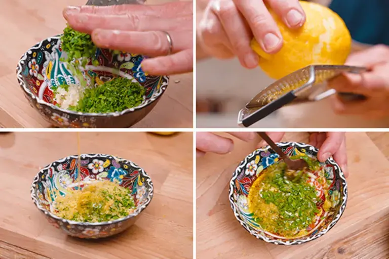 Chopping the parsley and garlic.