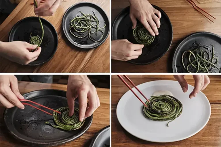 spirals of green beans